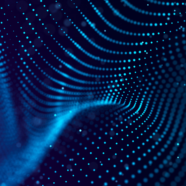 Abstract glowing blue dots in a curved shape