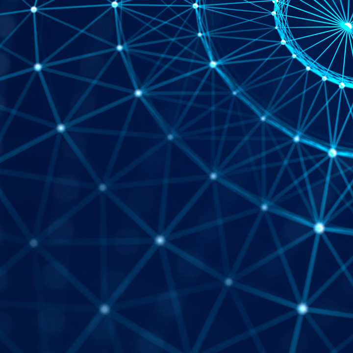 Grid of blue lines radiating out from top corner